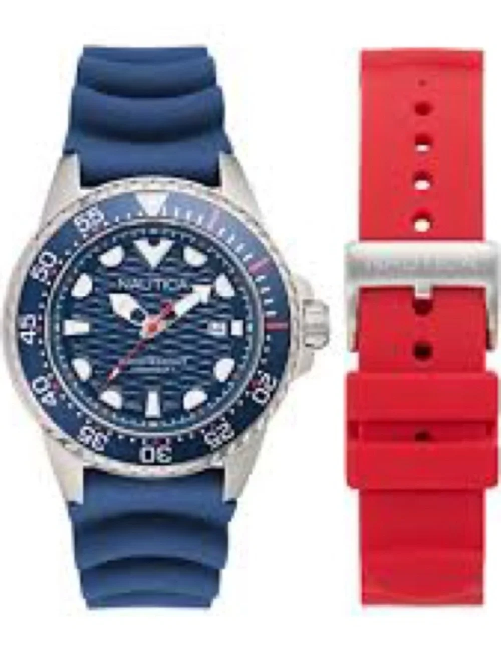 Nautica Men's Red Canvas Strap Watch with Black Dial and Silver Case